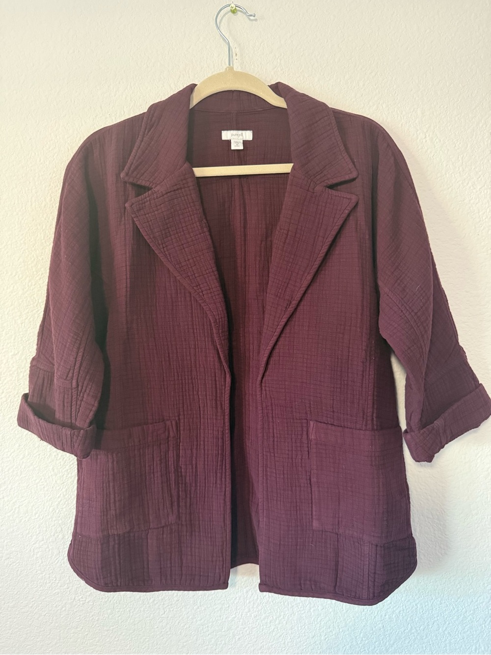 Purejill Relaxed Open-Front Wine Blazer Jacket